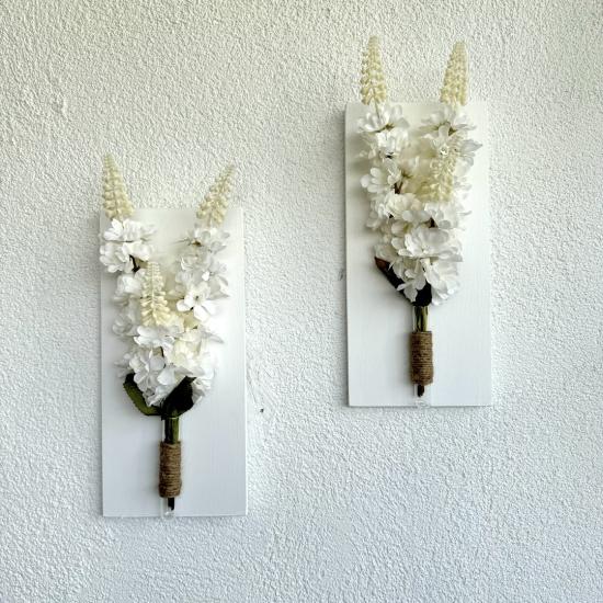 Beyaz Şebboy Çiçekli Duvar Dekoru Beyaz İkili Set