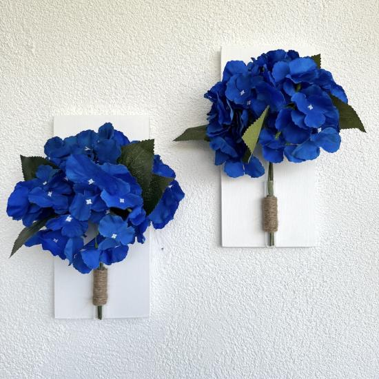 Mavi Ortanca Çiçekli Duvar Dekoru Beyaz İkili Set