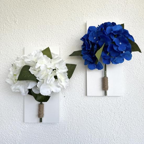 Mavi ve Beyaz Ortanca Çiçekli Duvar Dekoru Beyaz İkili Set