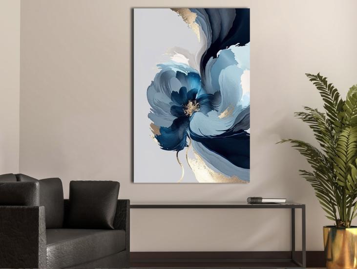 Mavi Çiçek - Sim İşlemeli, Laminasyonlu Kanvas Tablo