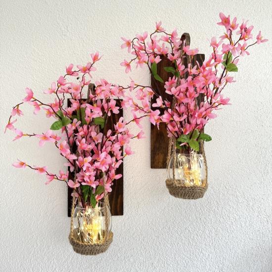 Duvar Dekoru Pembe Sakura Çiçekli Aplik Set