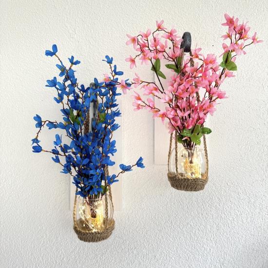 Duvar Dekoru Pembe ve Mavi Sakura Çiçekli Aplik
