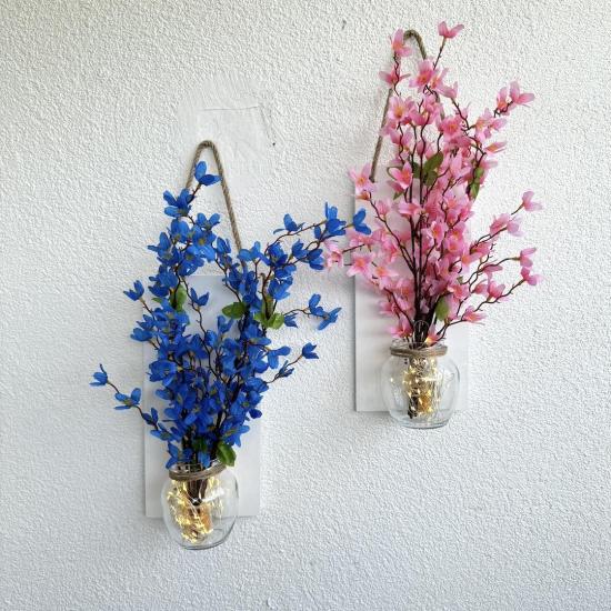 Led Işıklı Pembe ve Mavi Sakura Çiçek Duvar Dekoru