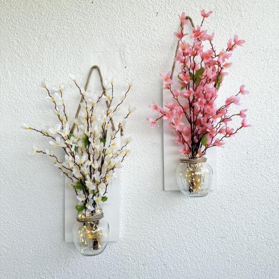 Led Işıklı Pembe ve Beyaz Sakura Çiçek Duvar Dekor
