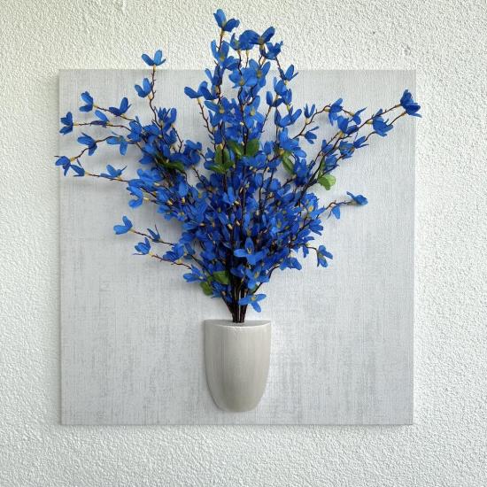 Kabartma Dokulu, Mavi Sakura Çiçekli 3D Tablo