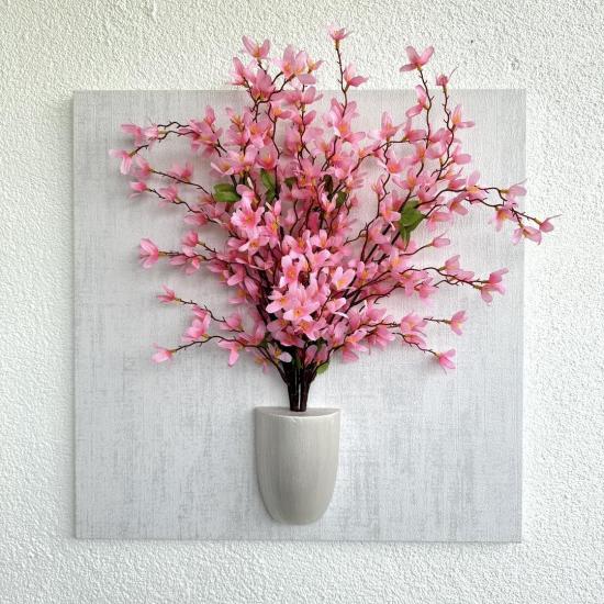 Kabartma Dokulu, Pembe Sakura Çiçekli 3D Tablo