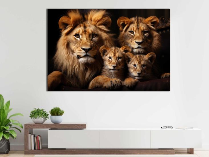 Lion Family - Laminasyonlu Kanvas Tablo